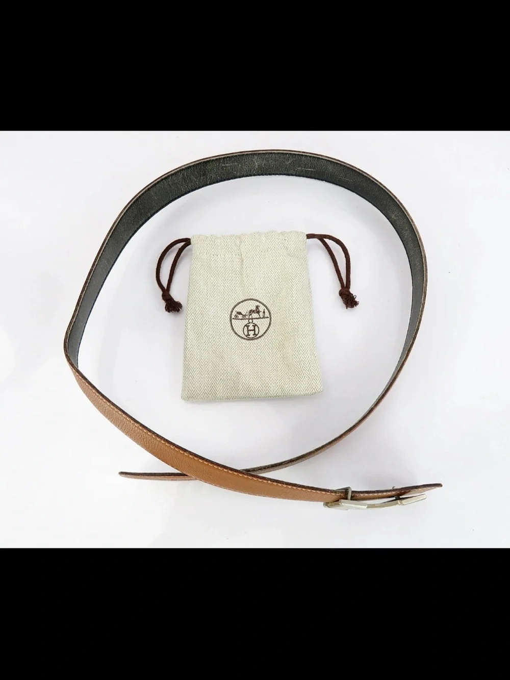 Hermes Tan Leather Belt with Silver H Buckle